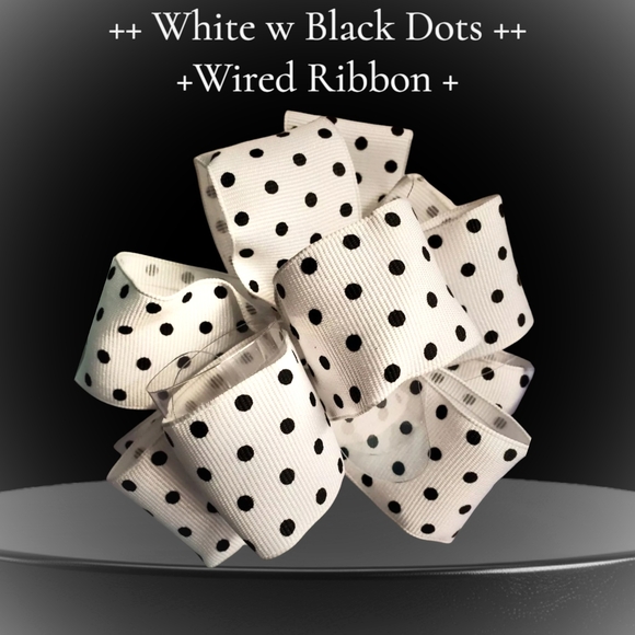 Polka Swiss Dot Wired Ribbon - White and Black, Kirkland Costco 1.5" X 50 Yards - Picture 1 of 4